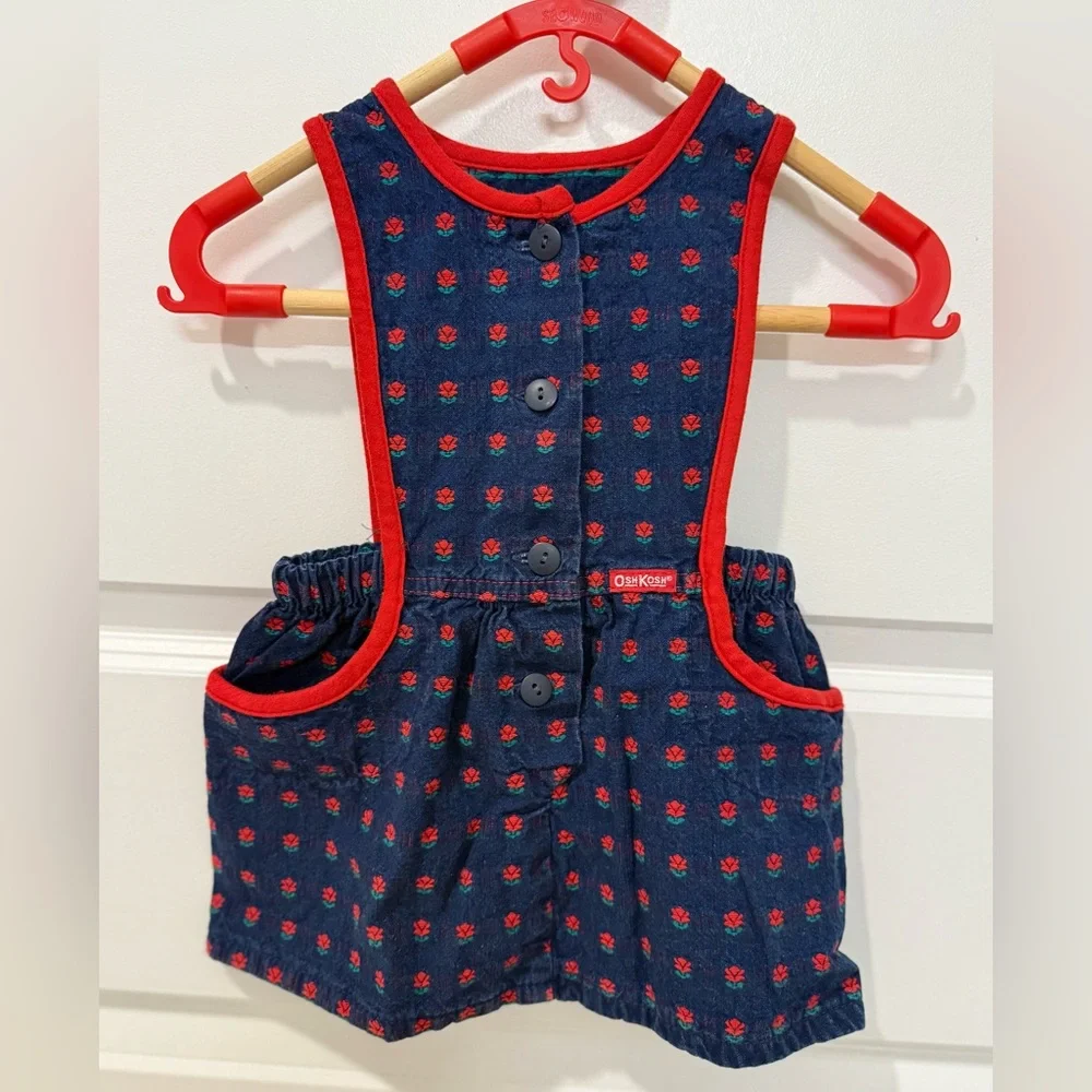 Vintage OshKosh B'gosh Baby Dress 24 Months Made in USA | Navy Blue Red‎ Floral